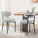 Sweetcrispy Dining Chairs Set of 2 Boucle Upholstered Modern Mid Century Round Kitchen Chairs with Curved Backrest & Metal Legs for Vanity, Living Room - Grey