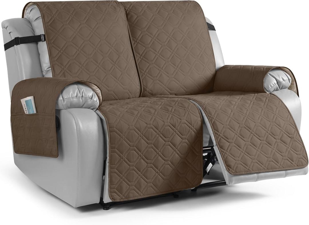 VANSOFY Waterproof Recliner Couch Covers, Sofa Covers 1-Piece Washable Reclining Sofa Cover Non-Slip Furniture Protector with Elastic Straps Pocket for Dogs, Pets(Brown,2 Seater)