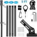 BONWIN Black Flag Pole Kit for House, 5 FT Thickened Stainless Steel Outside Porch Wall Flagpole for 3x5' Flag, 1" Tangle Free Rotating Flag Pole Rings & 180° Adjustable Multi-Positions Bracket Holder
