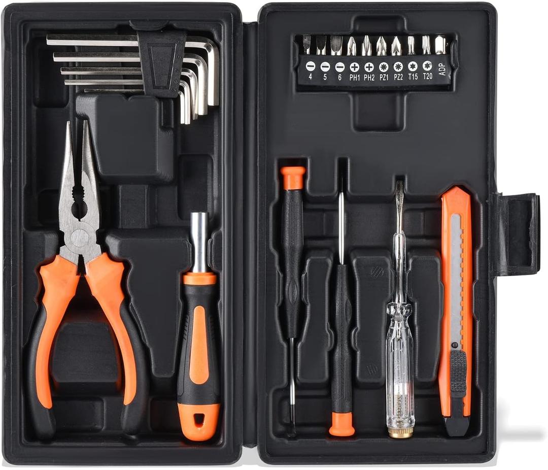 LAND 22-Piece Small Tool Kit with Toolbox - Essential Household Tool Set for Home Repair, DIY Projects, Garage & College Dorm, Includes Pliers, Screwdrivers & Portable Storage Case