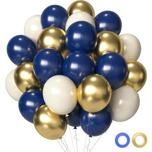 Navy Blue and Gold Party Balloons, 50 Pcs 12 Inches Navy Blue Gold White Latex Balloon for Birthday,Baby Shower, Graduation Decorations