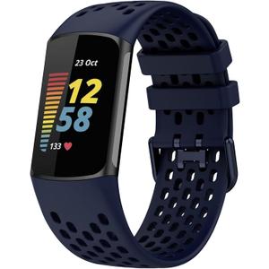 Sport Bands Compatible with Fitbit Charge 6, Adjustable Breathable Soft Silicone Sport Replacement Watch Band Straps Wristbands Bracelet for Charge 5 Activity Tracker Women Men (1-Navy Blue)