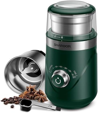 SHARDOR Electric Super Silent Blade Coffee Grinder, Timed Grind Control Rotary Knob, Adjustable Coarse to Fine for Coffee Beans, Spices & Herbs, with 1 Removable Stainless Steel Bowl, Green