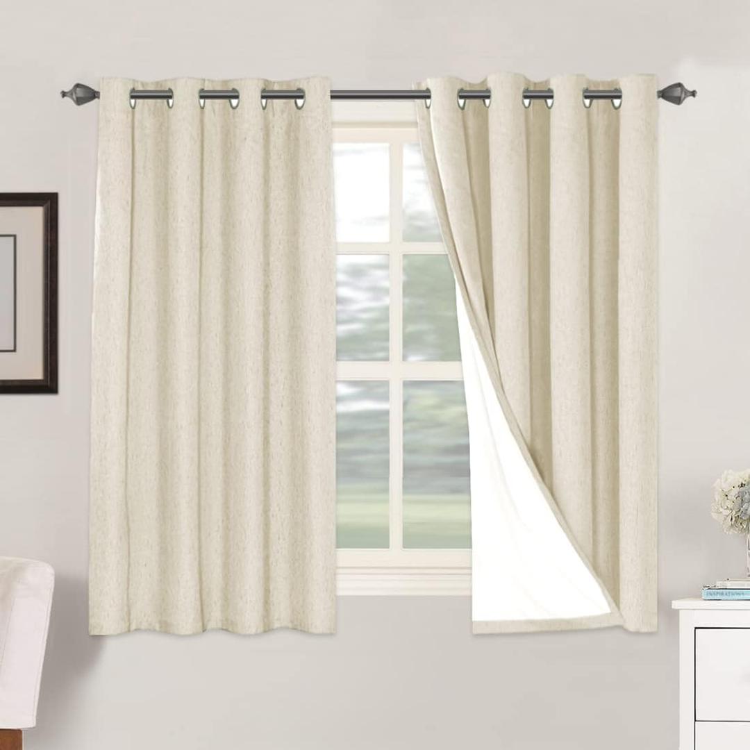 H.VERSAILTEX 100% Blackout Curtains for Bedroom Thermal Insulated Linen Textured Curtains Heat and Full Light Blocking Drapes Living Room Curtains 2 Panel Sets, Bleached Sand, 52x54 Inch