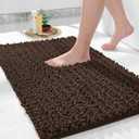 Yimobra Bathroom Rugs Non Slip Washable 32x20 Inch - Ultra Soft Absorbent Chenille Bath Mat, Quick Dry Shaggy Floor Carpet for Tub Shower, Brown Home Decor Accessories