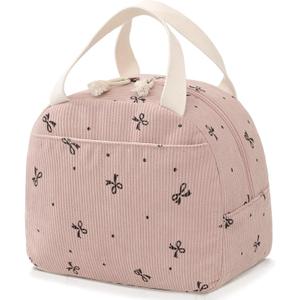 Lunch Bag for Women Men Cute Corduroy Lunch Tote Bags Reusable Insulated Lunch Box Large Capacity Reusable Insulated Cooler for Work/Picnic/Travel
