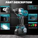 Cerycose Cordless Impact Wrench 1/2 inch Compatible with Makita 18V Battery Brushless High Torque Impact Driver Gun with 1000 Ft-lbs Torque, LED Work Light, Ergonomic Design for Heavy-Duty
