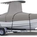 900D Marine Grade Fade and Tear Resistant Trailerable T-Top Boat CoverHeavy-Duty Waterproof and UV-Proof TTOP Boat Storage Cover with Windproof Metal Buckle Straps Fit 26ft-28ft Long(Gray)