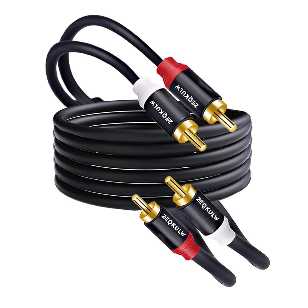 2RCA Audio Cable 15 ft 2RCA Male to 2RCA Male Stereo Audio RCA Cables Dual Shielded Gold-Plated 2 RCA Stereo Cable for car Audio Video Cord, Hi-Fi Systems or Home Theater, HDTV (Black, 15FT)