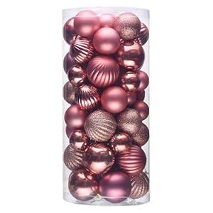 DounakeEvth 50ct Christmas Balls Ornaments for Xmas Tree, Pink Shatterproof Christmas Tree Decorations Hanging Ball for Holiday Party Decor (1.57"-2.36")