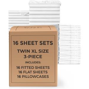 Bulk Case Pack of 16 Sheet Sets - (16) Complete Twin XL Size Sheet Sets with Deep Pockets - Wholesale Bulk Bedding for Hotels, Spas & Airbnbs - Breathable, Cooling & Wrinkle Free - (Twin XL, White)