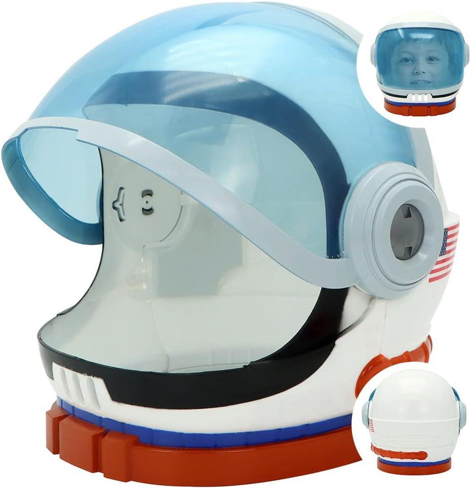 Spooktacular Creations Astronaut Helmet for Kids with Movable Visor Pretend Role Play Accessory Toy Set Halloween Costumes (White+red)