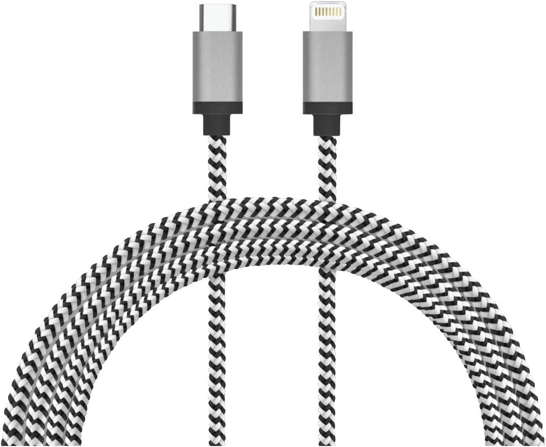 LBT USB C to Lightning Cord, 7 feet Long (2.13 Meters) Premium Charging and Data Cable, Braided Design, MFi Certified, Compatible with iPhone 12, 11, 11 Pro, 11 Pro Max - Black & White