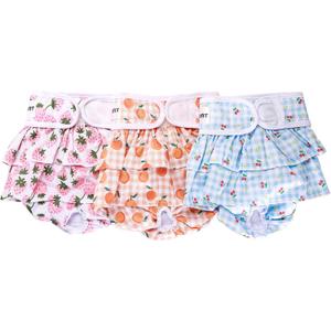 Avont 3 Pack Washable Female Dog Diapers, Reusable Period Diapers Cover for Girl Doggies Heat Cycle, Incontinence -Strawberry/Orange/Cherry(S)