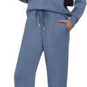 WIHOLL Lounge Sets for Women 2025 V Neck 2 Piece Outfits Airport Wide Leg Pants Matching Set Sweatsuits (Medium, Dusty Blue)