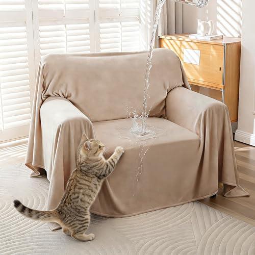 KaviKon Waterproof Non Slip Armchair Couch Cover, Cat-Scratch Resistant Single Sofa Couch Covers for Dogs 1 Cushion, Accent Chair Couch Protectors Slipcover, Couch Cover Blanket Throws,71" x 91",Khaki