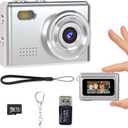 Mini Keychain Camera-1080P Mini Retro Digital Camera with 0.96" Screen 16GB Card,Portable Video Recorder with Filters for Kids, Teens, Beginners (Silver)