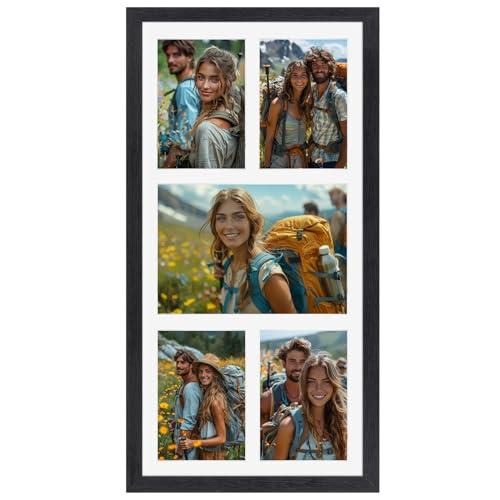SPEPLA 5 Opening 3.5x5 Black Collage Picture Frames, Multiple Frames for Displaying 1 5x7 and 4 3.5x5 Photos with White Mat