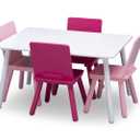 Delta Children Kids Table and Chair Set (4 Chairs Included), White/Pink