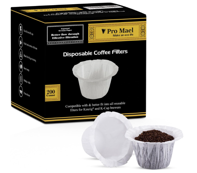 Pro Mael Disposable K Cup Filters, Coffee Filter Paper for Keurig Brewers Single Serve 1.0 and 2.0, Use with Reusable K Cup Pods (200 Count, White)