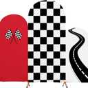 3 Pack Racing Car Theme Fast Party Arch Backdrop Covers Set of 4ft, 5ft, 6ft Black White Racing Theme Checkered Spandex Arch Cover for Birthday Wedding Baby Shower Party Decor (Red)