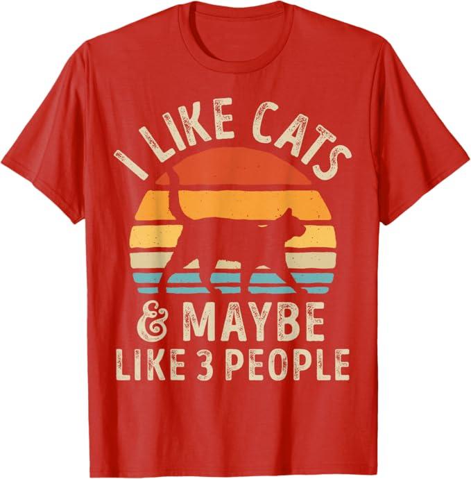 I Like Cats And Maybe Like 3 People Cat Retro Men T-Shirt, Size Large
