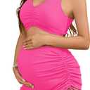 American Trends Maternity Swimsuit Two Piece Pregnancy Bikini Set with Skirt High Waist Maternity Bathing Suit for Women (Medium, Rose Red)