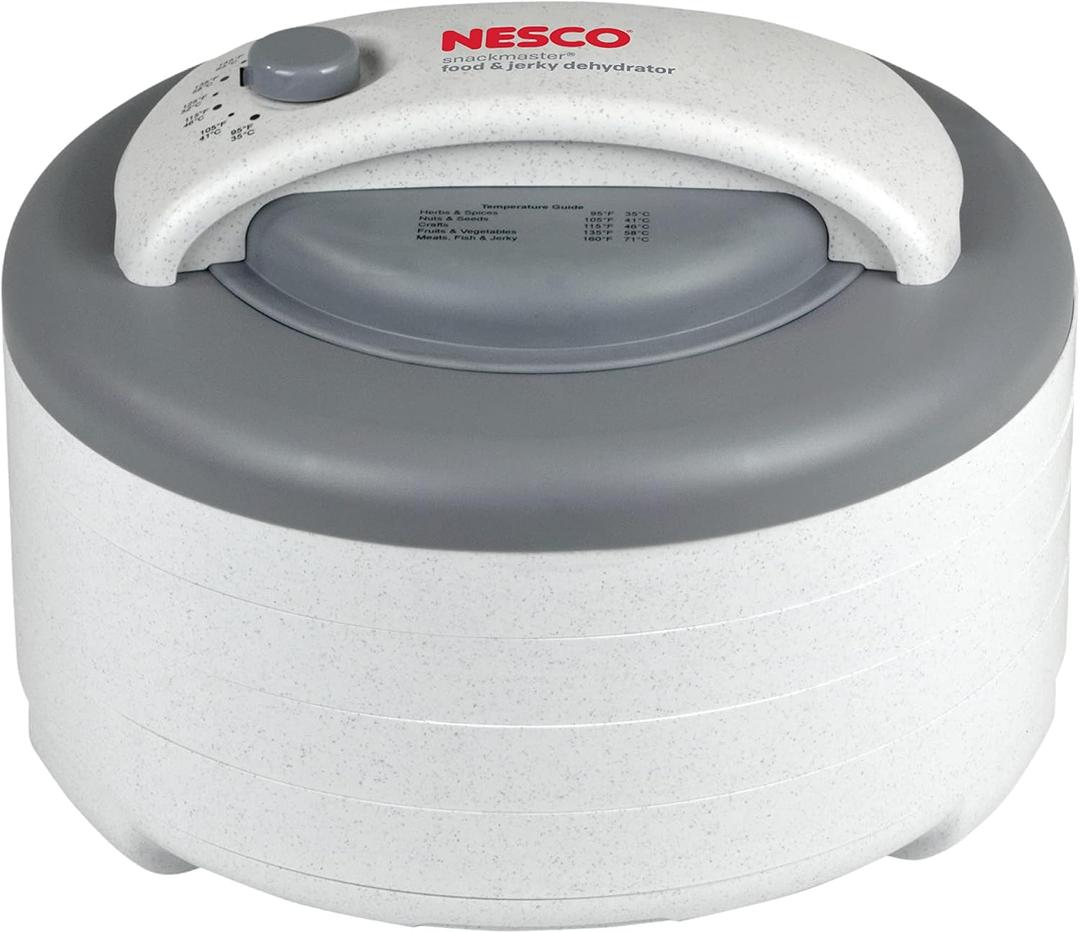 Nesco FD-60 Snackmaster Express Food Dehydrator for Great Jerky and Snacks, 4 Trays, 13.5" X 9.75", White and Grey