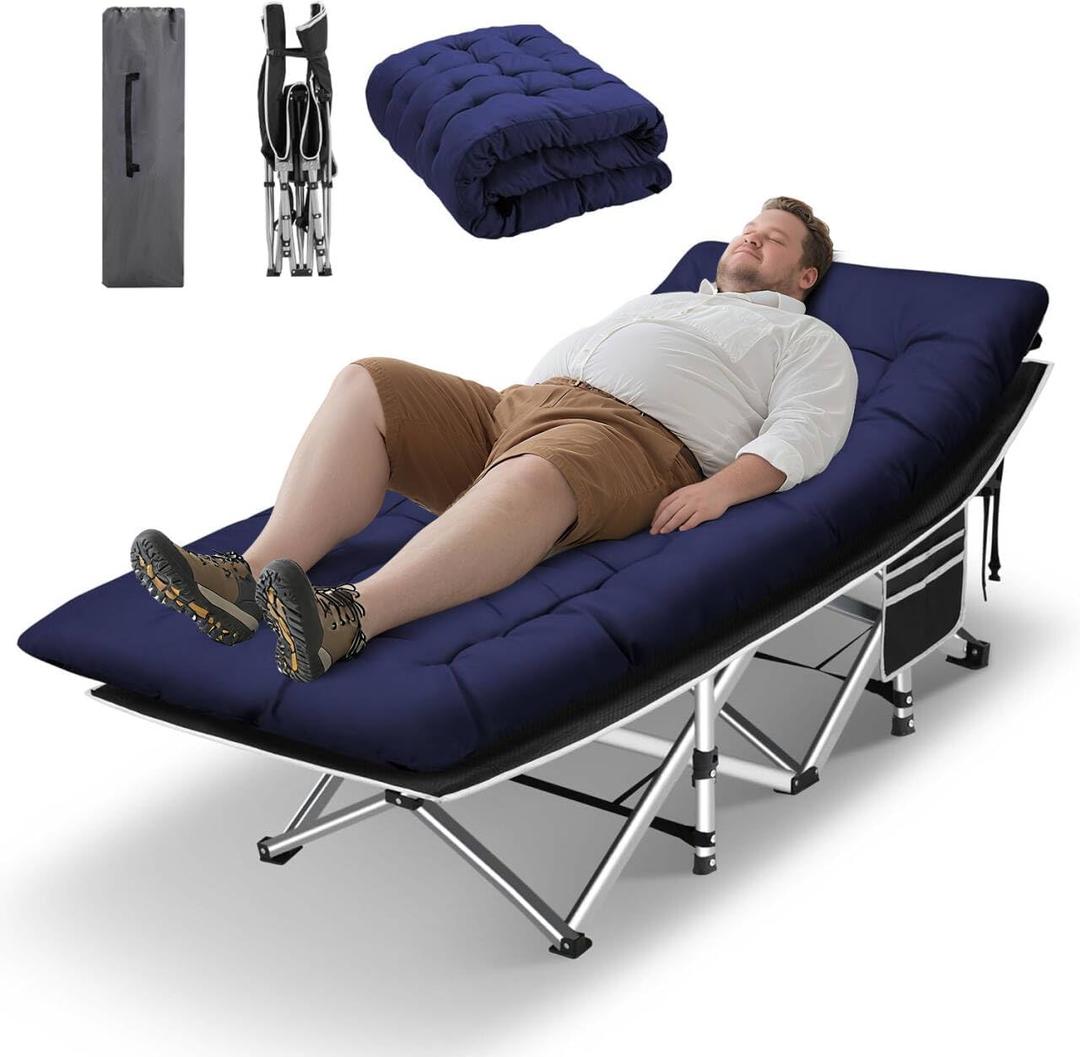 HABUTWAY Camping Cot, Portable Camping Cot for Adult, 28" Wide Sleeping Cot Max Load 600LBS with Thick Mattress and Carry Bag, Portable Camping Bed for Outdoor Camping/Office, Home Nap (Blue)