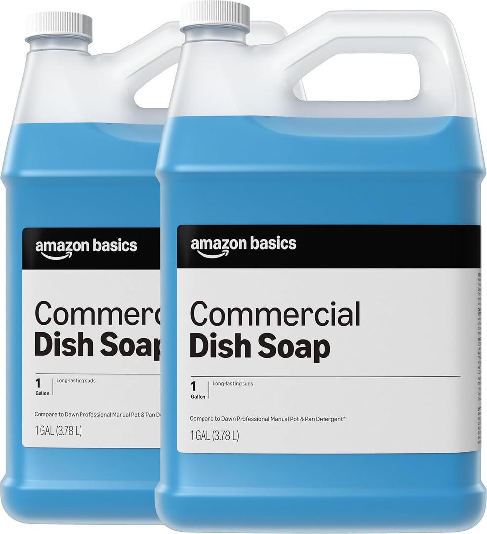 Amazon Basics Commercial Liquid Dish Soap, Long-Lasting Suds, Concentrated Formula, 1 Gallon, Pack of 2