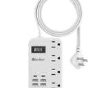 6 USB(2 USB C) Travel Power Strip- Flat Plug Extension Cord 3 Feet with 4.8A 24W USB Charging Station and 4 Outlets, 3 FT Short Extension Cord Portable for Travel Cruise Office College Dorm