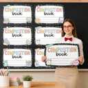 6Pcs Composition Book Bulletin Board Decoration Paper Composition Notebook Classroom Labels Names Tags Large Desk Name Plates 23.6 x 15.7 Inch Bulletin Board Trim for School Wall Door Teacher Supplies