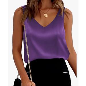 Ekouaer Womens Silk Satin Tank Tops V Neck Casual Cami Sleeveless Camisole Blouses Summer Basic Tank Shirt, Medium