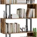 Gadroad 6 Tier Geometric Bookcase,S Shaped Bookshelf, Wood Decorative Storage Shelving, Modern Freestanding Display Shelves, Tall Book Shelf Unit for Living Room Bedroom, Rustic Brown, 27.56"W x 74.2"H