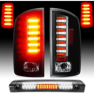 LED Tail Light Assembly + 3rd Third Brake Cargo Lamp Compatible with Dodge Ram 1500 2002-2006, for Dodge Ram 2500 3500 Pickup 2003-2006, Rear Taillight Clear Lens, 3 Pcs