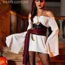Halloween Costumes Woman -[9 in 1 Pack] Pirate Costume Set for Women with Pirate Accessories [Pirate Dress] (Medium)