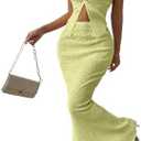 SOLY HUX Women's Two Piece Outfits Twist Front Halter Cami Tops and Skirt Summer Set, Size L, Solid Yellow