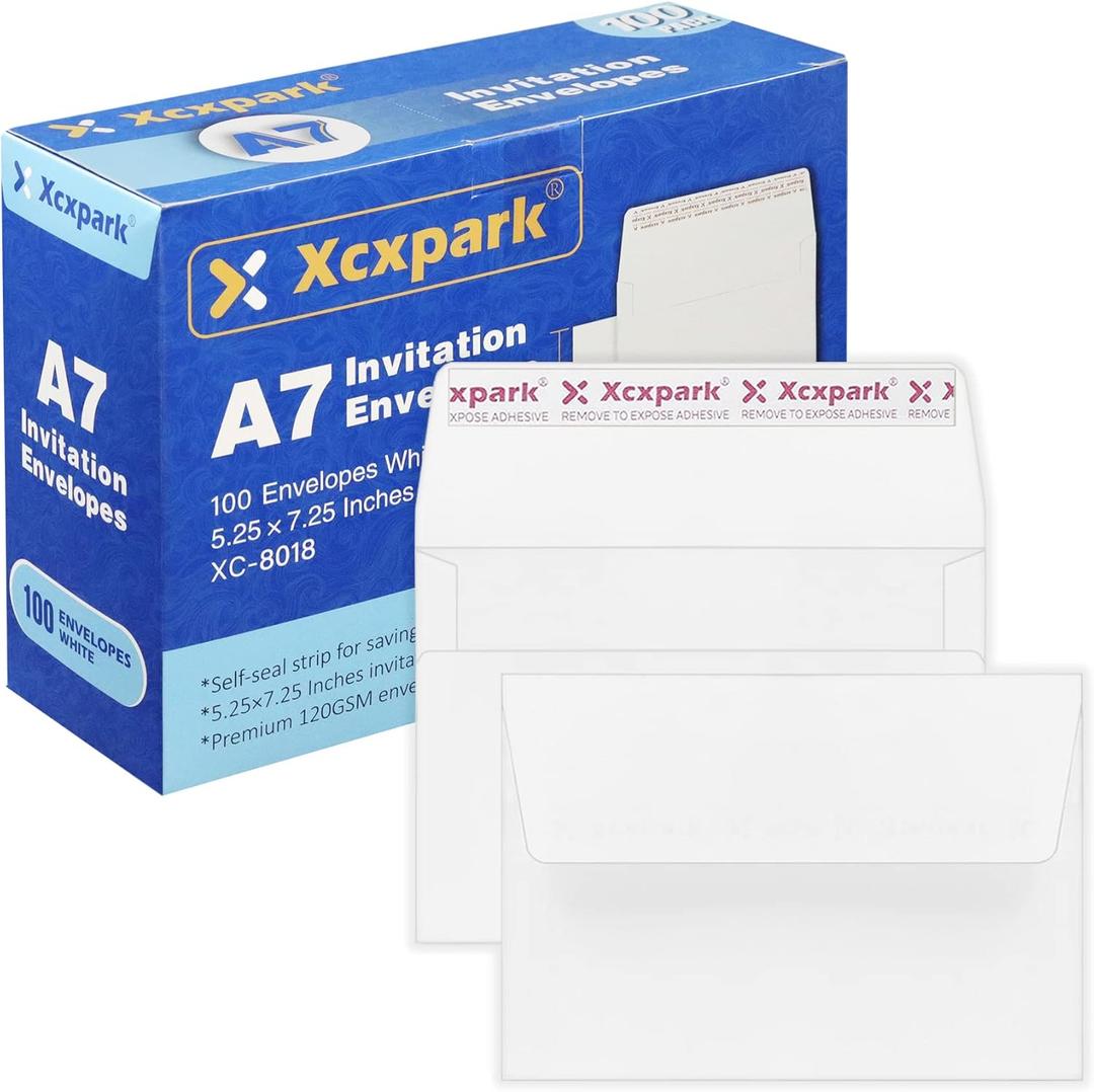 100 Qty Printable A7 Invitation Envelopes 5.25X7.25 inches Cards, Self Seal 120GSM white Paper Envelopes for Invitations, Papers, Photos, Documents, Wedding, Baby Shower, Easy to Seal Peel (100 Qty A7 Envelopes (5.25" x 7.25"))