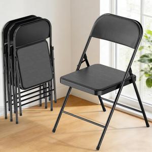 4 Pack Black Folding Chairs with Padded Cushion & Backrest, Comfortable Cushioned Seat with Durable Metal Frame, Portable Stackable Foldable Chair for Home, Office, Party, Indoor & Outdoor Events, 17 inches x 17 inches x 31 inches