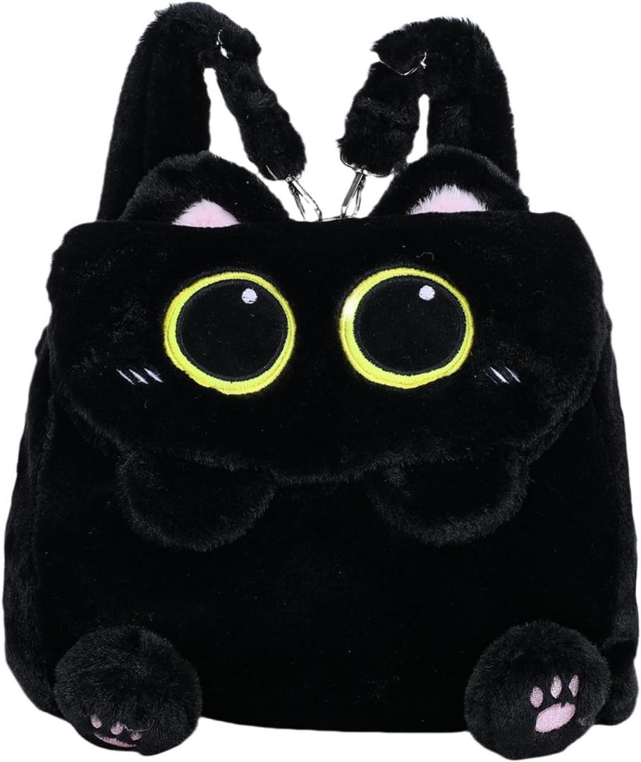 Cute Plush Black Cat Backpack, Plush Cat Bag, Stuffed Animal Backpack, Shoulder Bag Crossbody Bag, Cute Cartoon Bag for Women