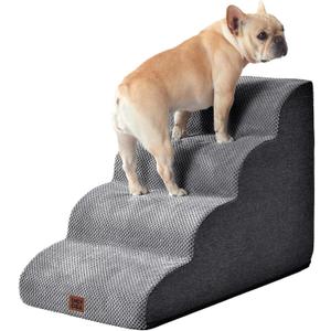EHEYCIGA Curved Dog Stairs Ramp for High Beds 19.7" H, 4-Step Dog Steps for Small Dogs and Cats, Pet Stairs for High Bed Climbing, Non-Slip Balanced Pet Step Indoor, Grey