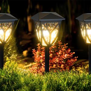 Ensenior 6-Pack Solar Lights Outdoor, 3000K LED Solar Garden Lights for Pathway, Yard, Patio, Walkway, Planter, Waterproof, Energy-Efficient Landscape Lighting (Black)