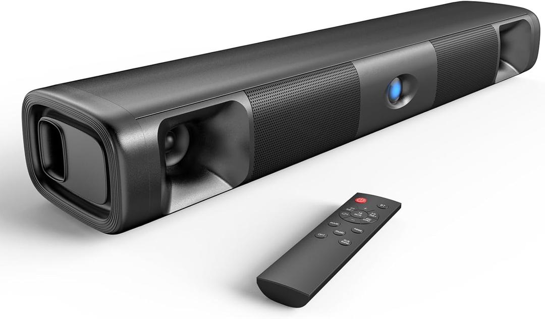 Saiyin Sound Bar for Smart TV, 60W Bluetooth 5.3 Soundbar with Dual Bass Drivers&Clear Voice, Virtual Surround Sound System with TV-ARC/Optical/AUX for TV/PC/Gaming/Projectors, 17 inch, Wall Mountable