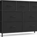 SONGMICS Dresser for Bedroom, Chest of Drawers, TV Stand, Steel, MDF, 7 Non-Woven Fabric Drawers, Storage Organizer Unit, Closet, Entryway, Ink Black and Ebony Black ULGS323B01S