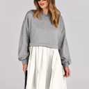 ANRABESS Women Sweatshirts Dress Oversized Long Sleeve Patchwork Casual Loose Pleated Pullover Mini Dress Fall Outfits 2025 (Gray, S)