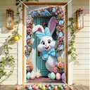 Cmialusie Door Banner Cute Bunny Floral Door Cover Spring Summer Front Door Decorations for Home Entryway Porch Party Decor 35.4x70.9 Inch (Colorful1330)