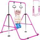 Amrta Foldable Gymnastics Bar with Rings, Adjustable Collapsible Horizontal Training Equipment Set for Indoor Outdoor Home Use Gym Gift in Pink Purple Blue