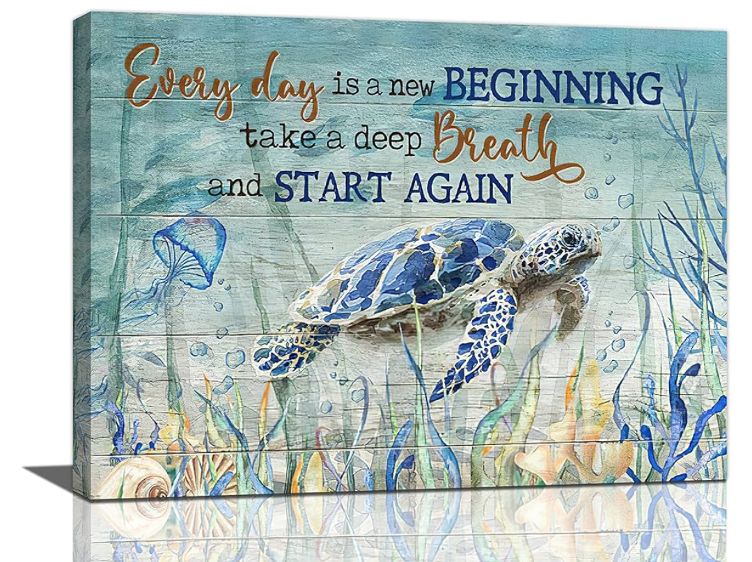 Shuweienphant Sea Turtle Wall Art Turtle Pictures Wall Decor Inspirational Quotes Canvas Painting Print Ocean Artwork Modern Home Decor Framed for Living room Bedroom Bathroom 16''X24