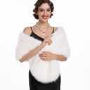 SAFERIN Women's Winter Faux Fake Fur Straight Wedding Halloween Party Custume Accessory Scarf Wrap Collar Shawl Shrug (Thin-soild White)
