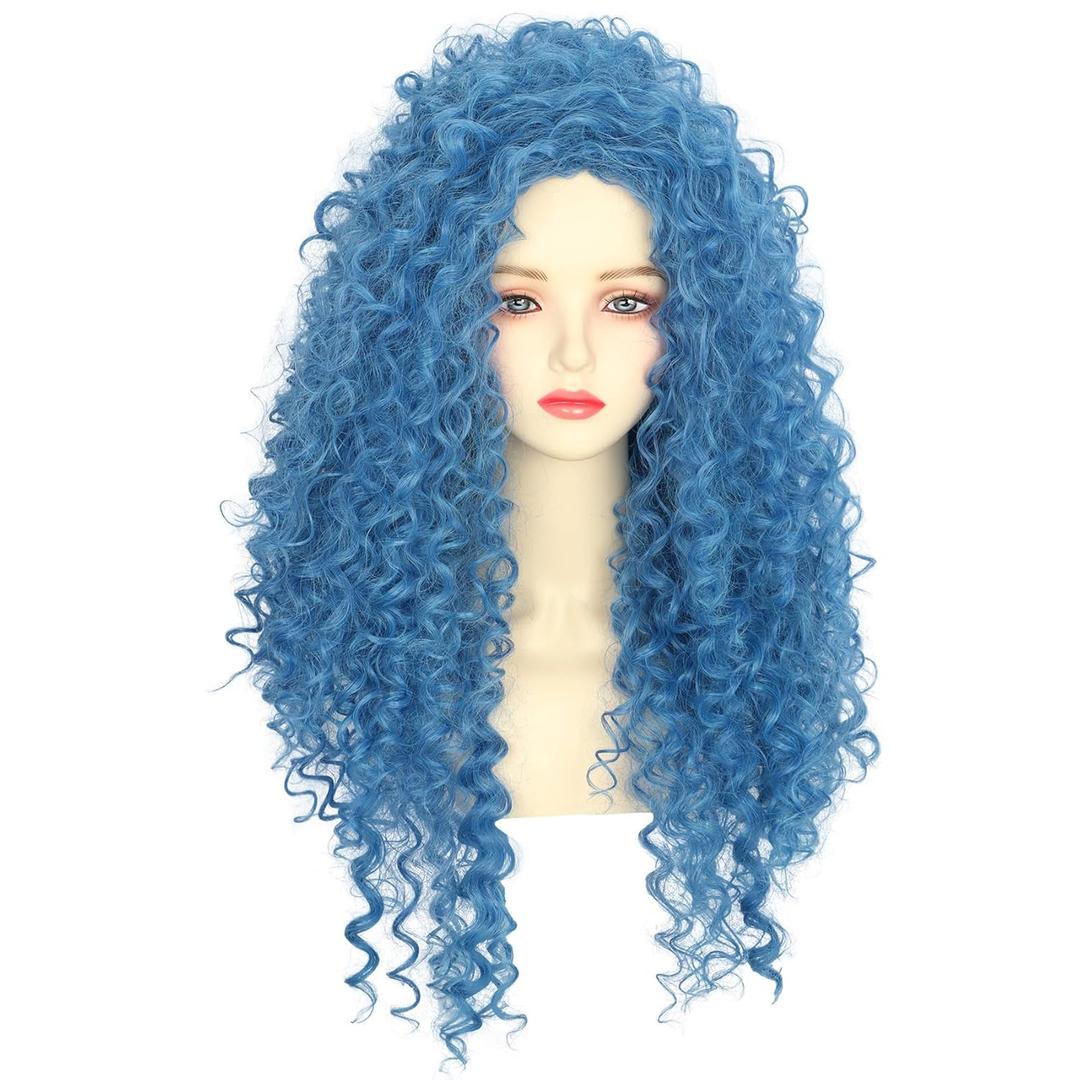 karlery Women Adult Long Blue Curly Wig Halloween Cosplay Party Costume Wig